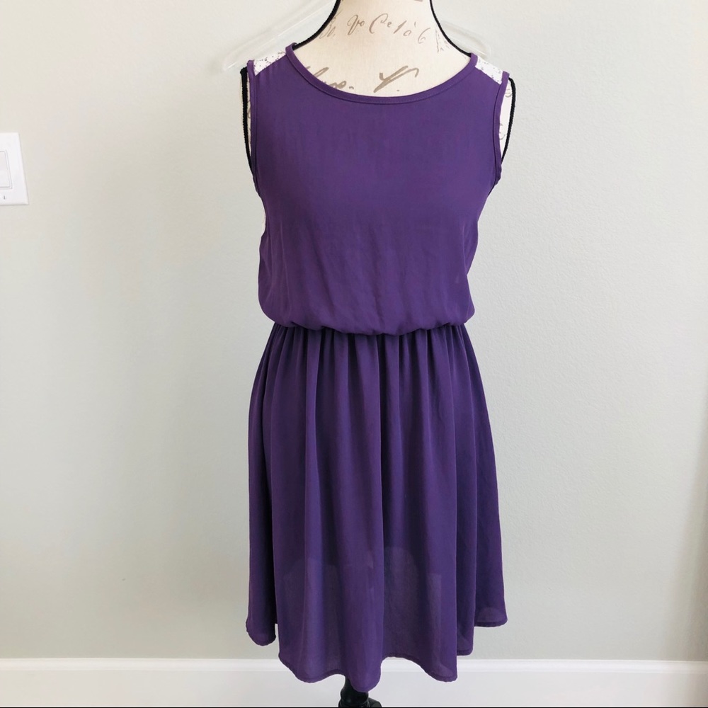 Mystic Purple Skater Dress Sheer Peek a Boo Back
